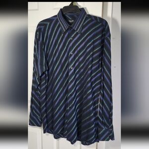 Marcello sport men dress shirt XL black/purple/green diagonal stripe 100% cotton